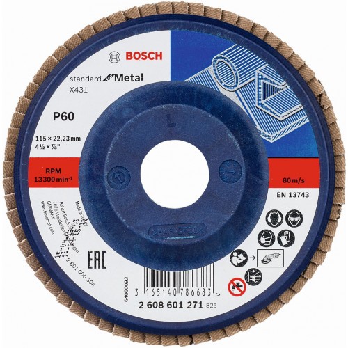 BOSCH Fächerschleifscheibe X431, Standard for Metal, 115 mm, 22,23 mm, 60 2608601271