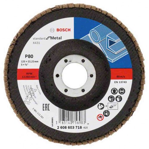 BOSCH Fächerschleifscheibe X431, Standard for Metal, 125 mm, 22,23 mm, 80 2608603718