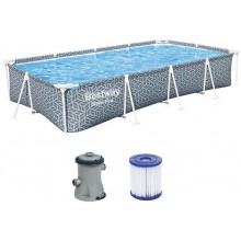 BESTWAY Steel Pro Frame Pool, 366 x 201 x 66 cm, Set mit Filterpumpe 561FV