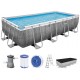 BESTWAY Power Steel Frame Pool 488 x 244 x 122 cm, Komplett-Set mit Filterpumpe 56996