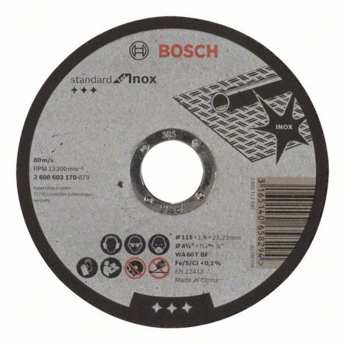 BOSCH Trennscheibe gerade Standard for Inox WA 60 T BF 115 mm, 22,23 mm, 1,6 mm 2608603170