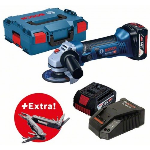 BOSCH GWS 18-125 V-LI, 2 x 4,0Ah, Winkelschleifer, L-Boxx + Swiss Peak, 060193A30B