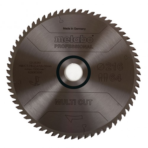 Metabo Sägeblatt "multi cut - professional", 216x2,4/1,6x30, Z64 FZ/TZ, 10° 628063000