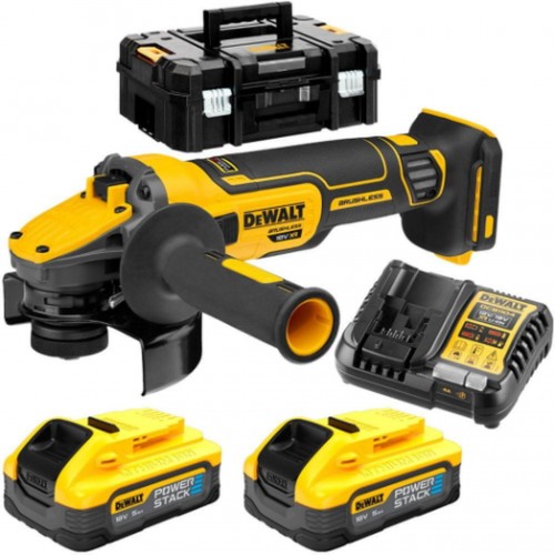 DeWALT DCG409H2T-QW Akku-Winkelschleifer (125mm/18V/2x5,0Ah PowerStack) Tstak