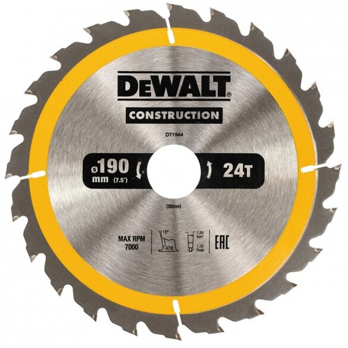 DeWALT DT1944-QZ Kreissägeblatt für Handkreissägen, 190 x 30 mm, 24WZ