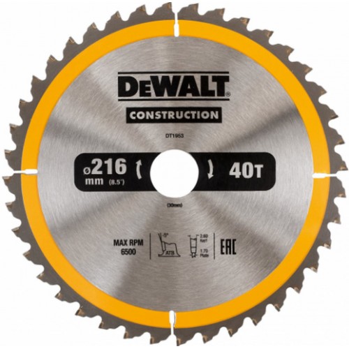 DeWALT DT1953-QZ Kreissägeblatt stationär 216 x 30 mm 40WZ