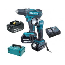 Makita DDF482RFJ1 Akku-Bohrschrauber mit Akku-Lampe, 3x akku Li-ion 18V / 3,0Ah, Makpac