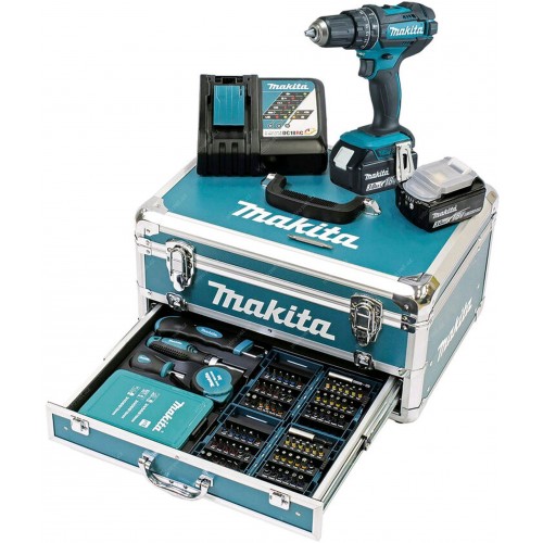 Makita DHP482RFX9 Akku-Schlagbohrschrauber 18V, 2x 3Ah + koffer + Zubehörset