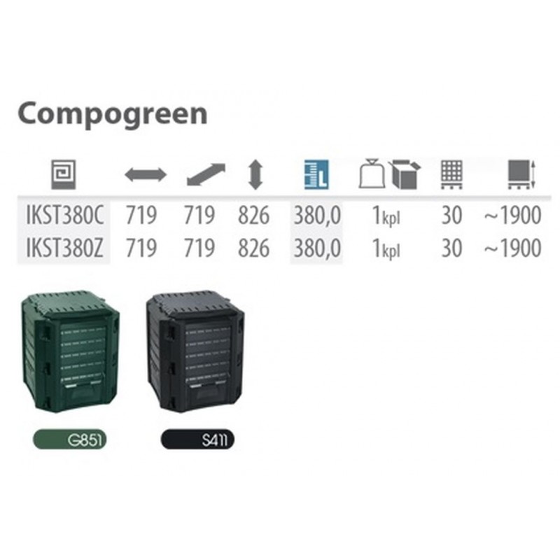 Prosperplast COMPOGREEN 380L Gartenkomposter Schwarz IKST380C-S411